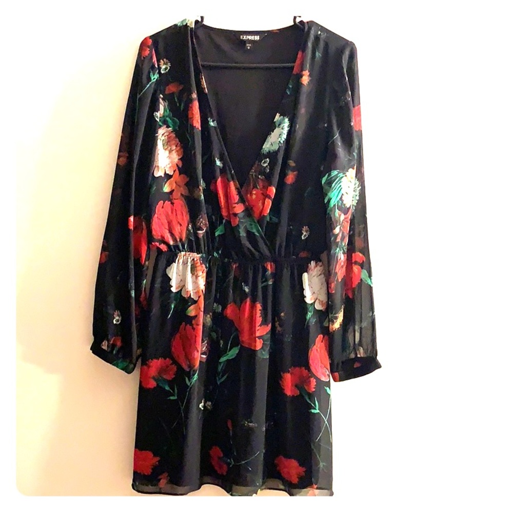 Express. Midi Dress. Red/ Black Floral. Size Med.